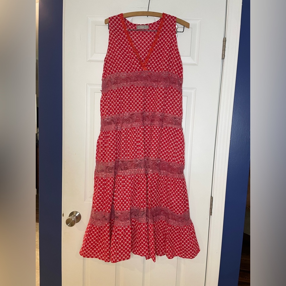 NISAN red tiered dress with lace and embroidery detail - US size 10